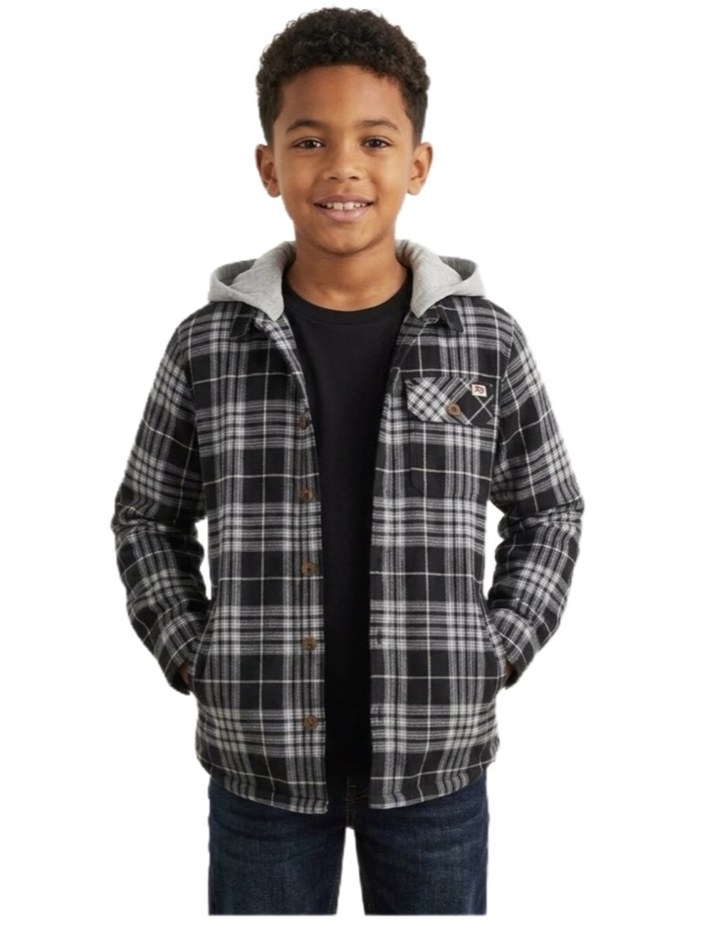 Appaman Black & Gray Plaid Hooded Flannel Shirt-Jacket
